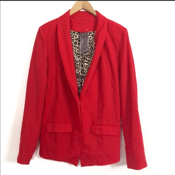 Jackets & Blazers - Red blazer with cheetah print lining  size XL
